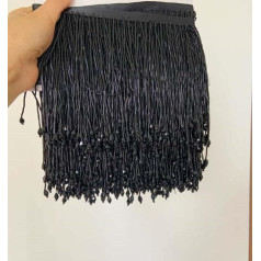 1/10 jards Rose Gold Heavy Beaded Fringe Tassel Tassel Trim for Dance Costume Haute Couture Dress Trim Beaded Fringe (melns, 10 jardi)