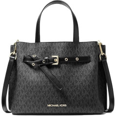 Michael Kors Emilia Small Satchel Crossbody Bag Black MK Signature, melns