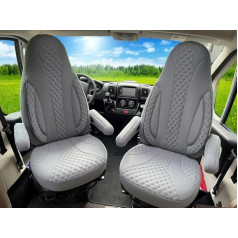 Custom Seat Covers Aizsargpārsegi Pilot Seats Driver & Passenger Set Compatible with Motorhome Fiat Ducato, Pössl, Knaus, Adria, Carthago, Pilote Laika WPL409 Grey