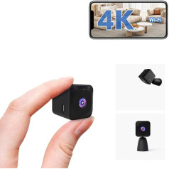 AOBOCAM Mini kamera, 4K HD WiFi novērošanas kamera, iekštelpu tiešraide, mobilā tālruņa lietotne WiFi kamerai, iekštelpās ar akumulatoru, kompakta drošības kamera ar kustības sensoru, nakts redzamība, mākoņdatošana