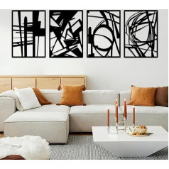 YiYa Pack of 4 sienu rotājumi Metāla abstraktā sienu māksla Line Wall Sculpture Black Wall Decoration Minimalist Line Art for Home Living Room Bedroom