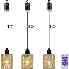 3 x Piekaramā lampa ar akumulatoru Āra piekaramā gaisma ar tālvadības pulti ar akumulatoru Pārnēsājamā boho rotangpalmas lampas abažūra Piekaramā gaisma bez strāvas pieslēguma - IP44 ūdensizturīgs āra apgaismojums