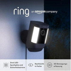 Ring Spotlight Camera Pro Power Plug (Spotlight Cam Pro Plug-in), āra novērošanas kamera ar HDR video, WiFi, kustības noteikšanu, saderīga ar Alexa, drošības kamera ar LED un sirēnu