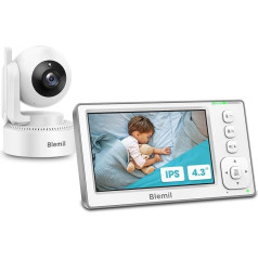 Blemil Baby Monitor, 4,3 collu ekrāns ar 29 stundu akumulatoru, panorāmas un tālummaiņas videomonitors ar kameru un audioiekārtu, infrasarkanā nakts redzamība, ECO, divvirzienu sarunu funkcija, 8 šūpuļdziesmas, bez WiFi