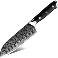 Damaso Santoku nazis (12,7 cm), melns perlamutra virtuves nazis, izgatavots no 67 slāņu damaskas naža, japāņu nazis, damaskas virtuves nazis