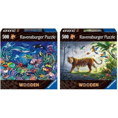 Ravensburger WOODEN Puzzle 17515 - Jūrā - 500 gabaliņu koka puzle bērniem un pieaugušajiem no 14 gadiem & WOODEN Puzzle 17514 - Tīģeris džungļos - 500 gabaliņu koka puzzle (Whimsies)