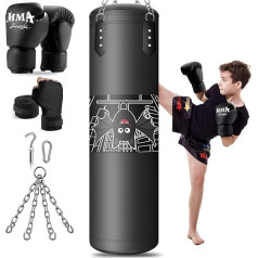 Boxsack für Kinder Hängend Schwerer mit Boxhandschuhen für Kinder 3-12 Jahre MMA Kickboxen Karate Muay Thai Kämpfen Zuhause Turnhalle Taekwondo Ausbildung (Ungefüllt)