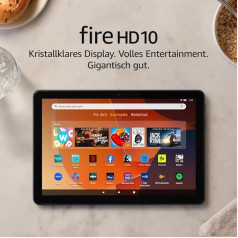 Sertificēts un atjaunots Fire HD 10 planšetdators 2023, lielisks 10,1 collu Full HD displejs, astoņkodolu procesors, 3 GB RAM, akumulatora darbības laiks līdz 13 stundām, 32 GB, melns, ar reklāmu