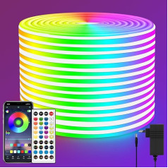 segrass LED neona gaismas lente 15 m, DC 24 V RGB LED neona gaismas josla, tālvadības pults Ūdensizturīga elastīga neona LED gaismas josla guļamistabai, istabai, āra dekoram