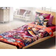 Elbenwald Anime Demon Slayer Gultas veļa ar cīņas motīvu ar rāvējslēdzēju vīriešiem Sievietēm Unisex Sega 135 x 200 cm un spilvens 80 x 80 cm Kokvilna Daudzkrāsains