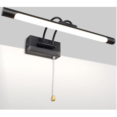 MantoLite LED Bilder Wandleuchte 8W 40CM Waschtisch Badezimmer Wandleuchte Spiegel Leuchten,Innenbeleuchtung mit Schwenkbarem Lampenkopf und Zugschalter, 3000K Schwarz Leseleuchte Wandleuchten