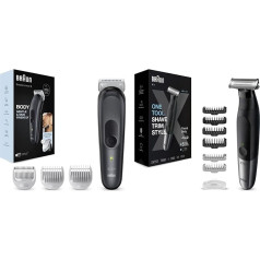 Braun Bodygroomer 3, ķermeņa kopšanai un epilācijai vīriešiem, BG3350, melns/pelēks & Series X XT5200 All-in-One bārdas trimmeris, ķermeņa kopšanas/elektriskais skuveklis vīriešiem, izturīgs asmens, 6 uzgaļi, 6 ķemmes