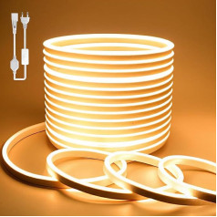 BAGZY neona LED lente 5 m izmantošanai ārpus telpām, neona ūdensizturīga lente 230 V ārtelpā 120 LED/M elastīga DIY gaismas lente iekštelpām Ziemassvētku svinībām ārpus telpām ar barošanas avotu un kontrolieri (dzeltena, 5 metri)