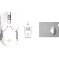 Razer Viper Ultimate ar uzlādes staciju - bezvadu spēļu pele ar tikai 74 g svaru PC/Mac Mercury/White & Pro Glide - mīksts peles paklājiņš komfortam un produktivitātei birojā White