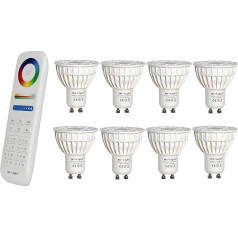 LIGHTEU®, 8x 4W GU10 RGB + CCT LED prožektoru krāsu maiņa un CCT WW CW temperatūras regulēšana Oriģinālā Mi-Light spuldze ar 8 zonu tālvadības pulti (8x FUT103 + FUT089)