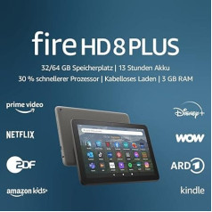 Fire HD 8 Plus planšetdators | 8 collu HD displejs, 64 GB, par 30 % ātrāks procesors, 3 GB RAM, bezvadu uzlāde, 2022. gada izlaide, ar reklāmu, pelēks