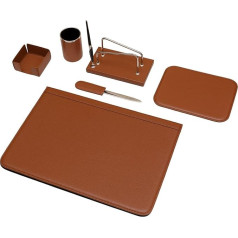 Schreibtischset 6-teilig - 100% vollnarbiges Leder - Von fachkundigen Handwerkern in Italien von Hand gearbeitet - Elegant und Funktional, ideal für das Büro - Cognac