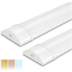 BrightFly 2-Pack LED dienasgaismas spuldzes, 4Ft LED gaismas josla, 34W 3CCT 1, plāns profils, integrēts korpuss, putekļu izturīgs, strāvas savienojums, nav nepieciešams zemējums, nav kontaktdakšas