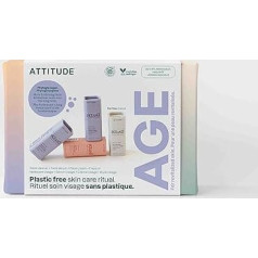 ATTITUDE Aging Skin Daily Facial Care Routine Box Set, EEC Verified, nesatur plastmasu, augu un minerālvielu sastāvdaļas, vegānisks un nekaitīgs, PHYTO AGE, 4 ceļojuma izmēra batoniņu komplekts