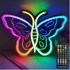 QXMH Gamer Neon Sign, LED Gaming Neon Sign USB/Switch, Grafiskā apdare Neon Sign Playroom Decor Lamp for Gamer Streamers Teens Boys Room Children (Butterfly)