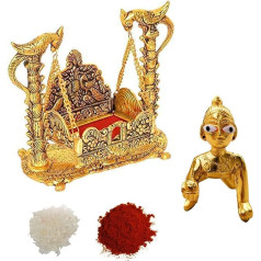 WC Džula Krišna Bal Gopal | Laddu Gopal Metāla šūpoles un Roli Chawal Tika Combo | Baby Krishna Lord Krishna | Janmashtami Palna mājām, tempļa mandirām, Janmashtami Jhula mājas dekorēšanai