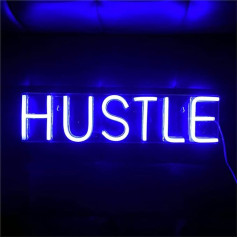 Hustle LED neona sienas zīme Dekoratīva sienas zīme guļamistabai, viesistabai, bērnu istabai, viesībām, ballītēm, mājas dekoram, neona nakts gaisma, USB barošana, liela, 50x12,4 cm, zilā krāsā