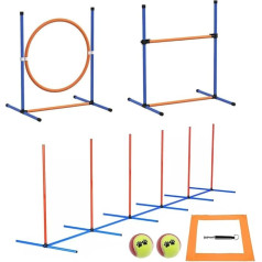 IVhomeshop Agility-Trainingsgerät für Hunde und Haustiere, Agility-Hindernis-Trainingskurse, 3,2 m abnehmbare gewebte Stangen, verstellbarer hoher Sprungring, Hürde, Pausenbox, Tennisbälle, Pfeife,