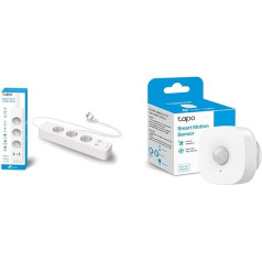 TP-Link Tapo P300 strāvas adapteris ar 2 USB pieslēgvietām un 1 C tipa pieslēgvietu, 1,5 m, balts & TP-Link Tapo T100 kustības sensors, signalizācijas sistēmai un inteliģentajam mājai, plaša diapazona noteikšana