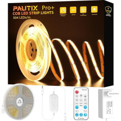 PAUTIX COB LED lente, silti balta, 2700 K, 504 LED/M, aptumšojama, 7,5 m, 24 V, elastīgu LED lentu komplekts ar RF tālvadības pulti un barošanas avotu, CRI90+, spilgta zemgaismas gaisma mājas DIY vajadzībām