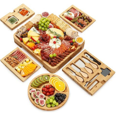 Yes4Quality Large Charcuterie Board Set - 2 keramikas bļodas un šķīvji, 4 magnētiskās atvilktnes, bambusa siera nažu komplekts, apaļš paplātes - Ziemassvētku un mājas iekārtošanas dāvanas