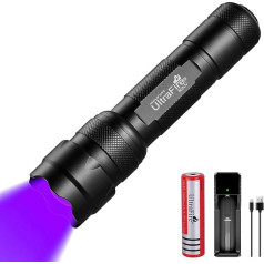 UltraFire UV LED lukturītis 395-405 nm melnā gaisma Zoomable Mini ultravioletā lampa ar 2600 mAh uzlādējamu akumulatoru un lādētāju mājdzīvnieku urīna traipiem, sveķu cietināšanai