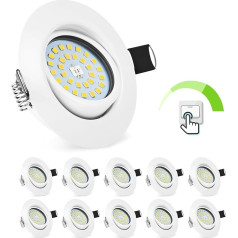 Bojim LED iegremdējams starmešu prožektors, dimmējams, balts, 10x 5,5 W, 230 V, plakans, 30 mm, 3 dimmēšanas līmeņi, 600 lm, 4000 K, neitrāli balts, 60° pagriežams griestu prožektors, 68-80 mm, paredzēts virtuvei, viesistabai