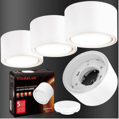 YindaLux 4 x LED virsmas prožektori ar maināmu GX53 LED ar 6 W neitrāli baltu 230 V, īpaši plakani un apaļi, diametrs 95 x 55 mm, kā virsmas gaisma, griestu prožektors, LED griesti