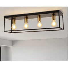 Forcoso Griestu gaisma melna 4 spuldzes - E27 griestu gaisma Vintage Modern Industrial ar būrīti, LED lampa no metāla guļamistabai, viesistabai, virtuvei, gaitenim, studijai, studijai, Max. 60 W - spuldzes nav