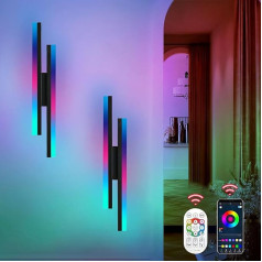 2 gabali RGB sienas gaisma LED dimmable sienas lampa iekštelpās ar tālvadības pulti un lietotni 16 W moderns sienas apgaismojums 48 cm Smart nakts gaisma Mood Light guļamistabai Dzīvojamā istaba Party Gaming Lights Decoration