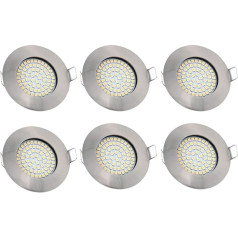 vislux LED padziļinājumā iebūvēti prožektori 230 V - 58 mm - 70 mm - Matēta nerūsējošā tērauda padziļinājumā iebūvēti prožektori Vannas istabas zemgaismas gaismekļi - 3,5 W 330 lm 3000 K - (6 komplekti) - (Matēts hroms)