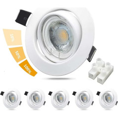 UNIKCST 6 Ultra Flat LED iegremdējamie starmeši, 3 līmeņi, Dimmable Recessed Lights, apaļi, balti, 230 V iegremdējamie starmeši, 6 W, silti balta, grozāmi LED griestu starmeši