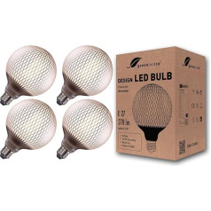 greenandco 4x Vintage Design LED spuldzes, sudraba rakstu (dimanti), dimmable E27 G125 4W 270lm CRI90+ 2700K Warm White garastāvokļa apgaismojumam bez mirgošanas 360° 230 V