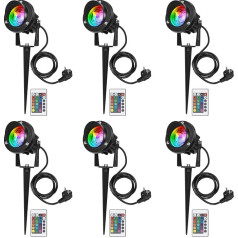 LED dārza lampas RGB ar zemes smaili, LED dārza lampa 10 W 1000 LM LED prožektors āra IP65 Pack of 6