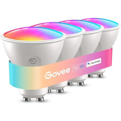 Govee GU10 LED RGBWW gaismas spuldze, 400LM augsta spilgtuma, LED spuldze ar iespēju mainīt krāsu, 64 scenāriji, WiFi un Bluetooth viedā spuldze, darbojas ar Alexa, sinhronizējama ar mūziku, 4 gab. komplektā