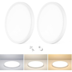 Combuh Pack of 2 LED plakana griestu gaisma ar kustības sensoru iekštelpās 28 W 2800 LM apaļa griestu gaisma ar gaismas sensoru 3000 K / 4000 K / 6000 K diametrs 30 cm ļoti plānas lampas griestu lampas priekšnamam