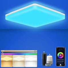 Viedā LED griestu gaisma Dimmable RGB Colour Changing 15 W 1500 LM 2,4 GHz WLAN LED griestu gaisma, kontrolējama ar tālvadības pulti, izmantojot lietotni, IP54 Vannas istabas lampa, saderīga ar Alexa un