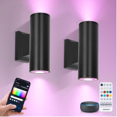 Aigostar Mesh Alexa LED sienas lampas āra Bluetooth Mesh, GU10 IP65 Smart Up Down āra sienas lampas, melna āra lampa darbojas ar Alexa, 2 gabali (ar Bluetooth tālvadības pulti)