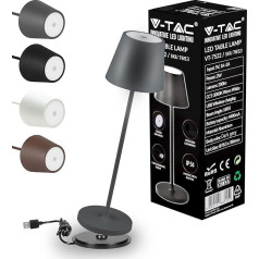 V-TAC Dimmable LED galda lampa bezvadu ar skārienjūtīgu vadību - uzlādējama pelēka lampa iekštelpām un ārpus telpām - āra IP54 - mājas restorāns - 4400 mAh akumulators - silti balta 3000 K