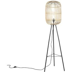 Qazqa - Lauku māja I Vintage I Rustic Lauku grīdas lampa no rotangpalmas - Manila I Dzīvojamā istaba I Guļamistaba - iegarena I Apaļa - LED piemērota E27