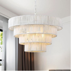 Schindora Boho rotangpalmas lampa, 50 cm piekaramais gaismeklis, 6 viegla abažūra, piekarināmā lampa, ar rokām austs, 4 apaļas, interjera, lauku, liela piekarināmā lampa, griestu lampa ēdamgaldam, viesistabai, virtuvei,