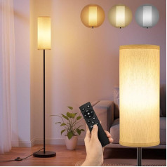 Stāvlampa ar tālvadības pulti, LED stāvlampa, ar 3 krāsu temperatūrām, moderna lasīšanas lampa, stāvlampa ar lina abažūru un kājas slēdzi, retro stāvlampa viesistabai, guļamistabai,