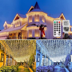 ECOWHO 440 LED pasaku gaisma Icicle Warm White Cool White Gaismas aizkars 9 x 0,8 m Paplašināms Icicle lietus gaismas ar taimeri, IP44 Pasaku gaismas Āra iekštelpu gaisma jumta balkona Ziemassvētku puse kāzas