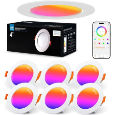 VARICART Alexa LED iebūvēts starmešu prožektors, 230 V RGB, Smart LED Spot Ultra Flat Bluetooth 10 W, LED iebūvēts starmešu prožektors, aptumšojams, krāsains, griestu starmešu prožektors, mūzikas sinhronizācijas lietotnes vadība, krāsu sta