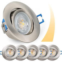 URing Niquel LED iegremdējamais prožektors, pagriežams, dimmējams, griestu starmeši, LED starmeši, iebūvēti, ieskaitot 230 V 5 W 5 W 650 LM silti balts 3000 K LED moduli, caurums 68 mm - 75 mm, griestu gaisma